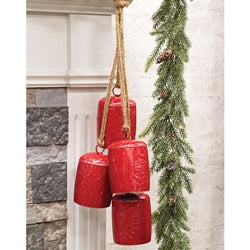 Antiqued Red Metal Cowbells Door Hanger