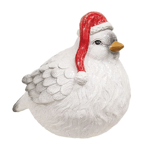 Large White Glittered Resin Bird w/Santa Hat 14.5"L x 10.5" W x 13.5"H