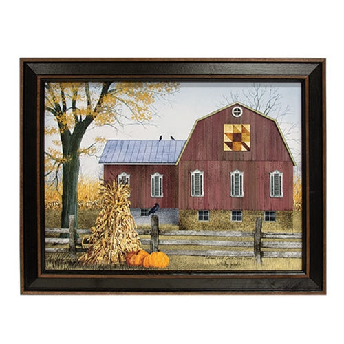 Autumn Leaf Quilt Block Barn Framed Print 16x12