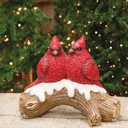 Resin Snowy Cardinal Pair on Branch 10.5"H