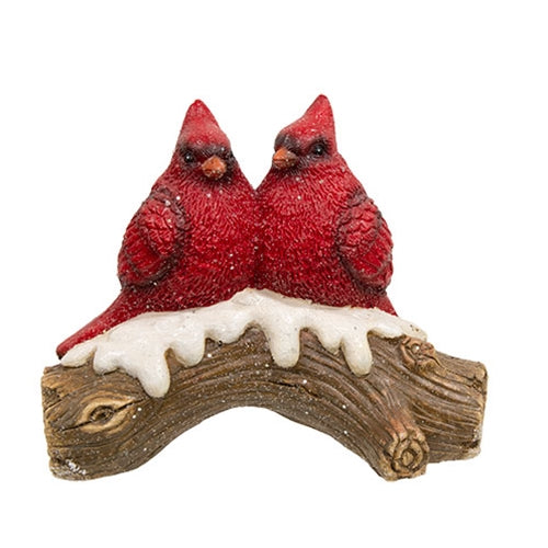 Resin Snowy Cardinal Pair on Branch 10.5"H