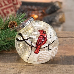 Snowy Cardinal Ornament with String Lights