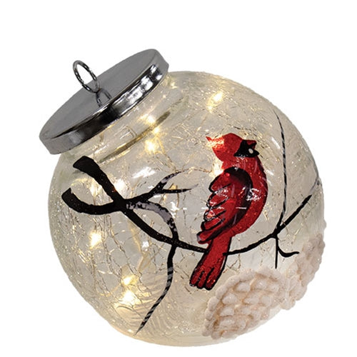 Snowy Cardinal Ornament with String Lights