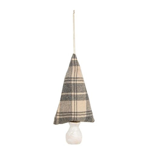 Gray & Ivory Plaid Fabric Christmas Tree Ornament 7.5"