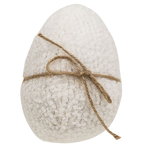 Stuffed White Chenille Egg w/Jute Bow