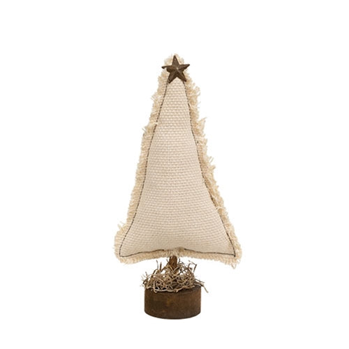 Fringed Stuffed Ivory Canvas Christmas Tree on Base 9.5"