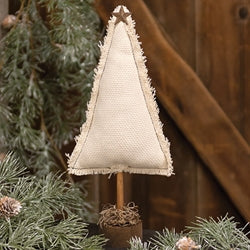 Fringed Stuffed Ivory Canvas Christmas Tree on Base 11.5"