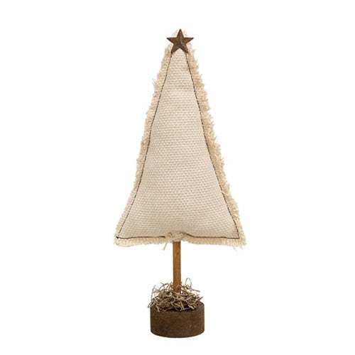 Fringed Stuffed Ivory Canvas Christmas Tree on Base 11.5"