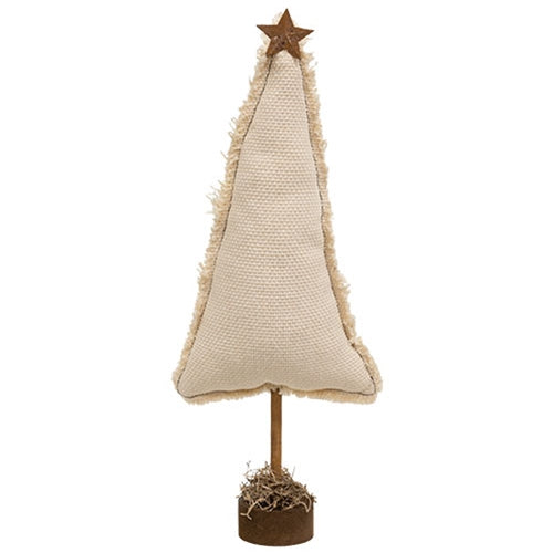 Fringed Stuffed Ivory Canvas Christmas Tree on Base 14.5"