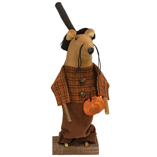 Farmer Plaid Mouse w/Pumpkin on Base