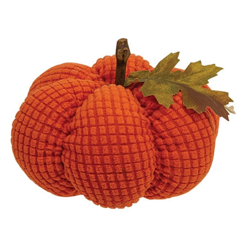 Stuffed Waffle Weave Orange Pumpkin w/Stick Stem Medium