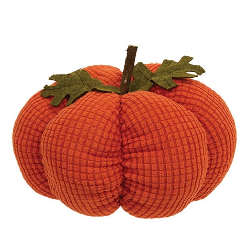 Stuffed Waffle Weave Orange Pumpkin w/Stick Stem Large