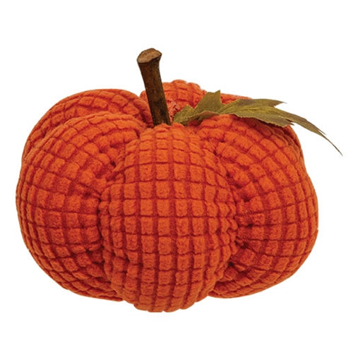 Stuffed Waffle Weave Orange Pumpkin w/Stick Stem Small