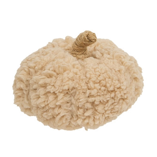 Ivory Sherpa Pumpkin w/Jute Stem Small