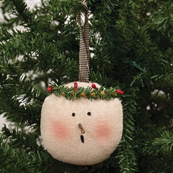 Stuffed Primitive Singing Snowgirl Ornament