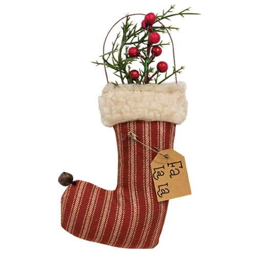 Fa La La Stuffed Ticking Stripe Stocking Ornament