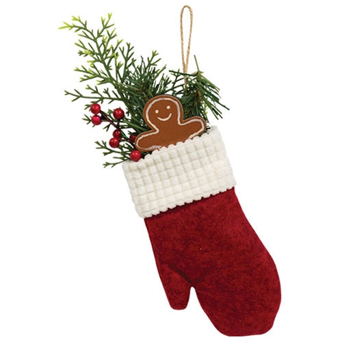 Hanging Winter Greens and Gingerbread Mitten Goody Bag