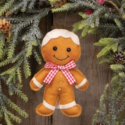 Stuffed Felt Gingham Bow Tie Gingerbread Boy Ornament