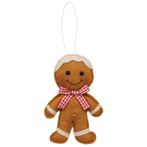 Stuffed Felt Gingham Bow Tie Gingerbread Boy Ornament