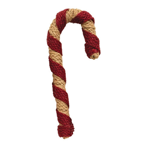 Red & Natural Jute Candy Cane 7"H