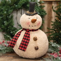 Overstuffed Plush Snowman w/Black & Red Scarf