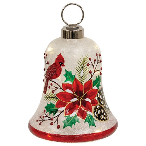 Light Up Snowy Crackled Glass Cardinal Bell