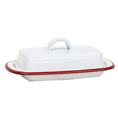 Red Rim Enamel Butter Dish