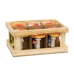 6/Set Resin Double Mushroom Figurines in Wooden Crate