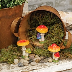 6/Set Resin Double Mushroom Figurines in Wooden Crate