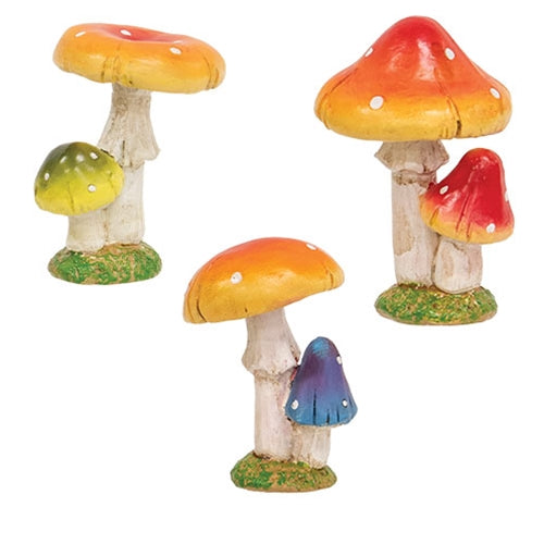 6/Set Resin Double Mushroom Figurines in Wooden Crate