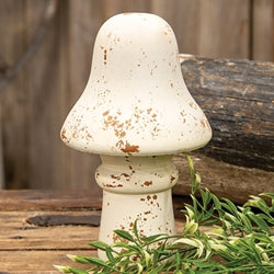 Distressed White Metal Mushroom 10.5"H