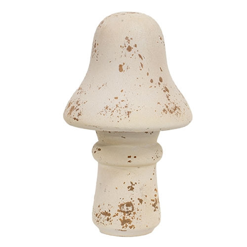 Distressed White Metal Mushroom 10.5"H