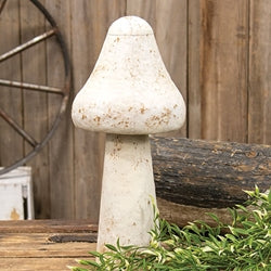 Distressed White Metal Mushroom 16"H