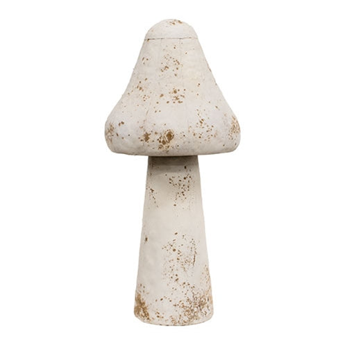 Distressed White Metal Mushroom 16"H