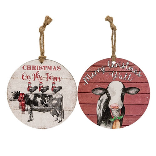 Christmas on the Farm Round Ornament 2 Asstd.