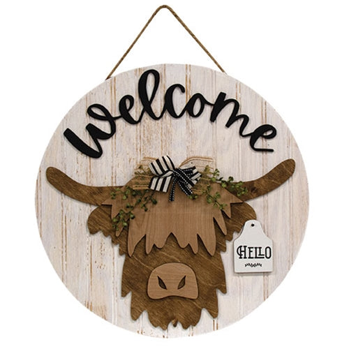 Welcome Highland Cow Sign w/12 Seasonal Ear Tags