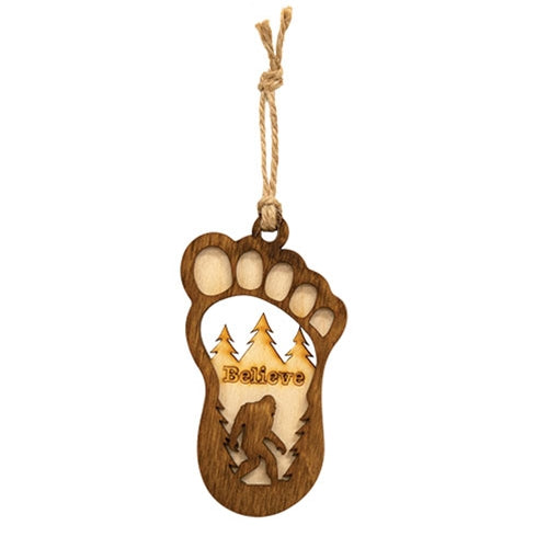 Wooden Believe Bigfoot Ornament