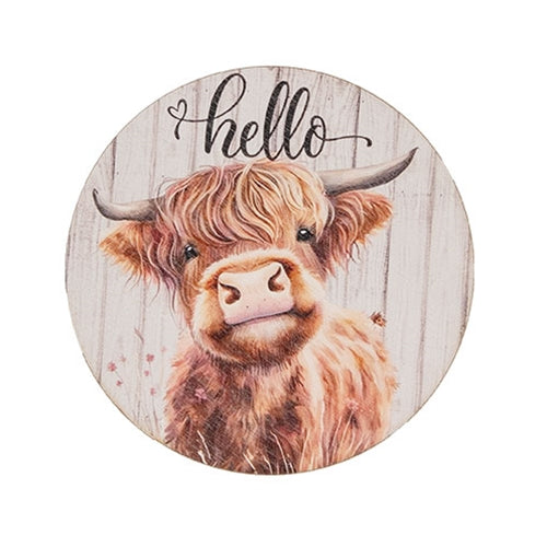 Hello! Highland Round Magnet 3.5" Dia.