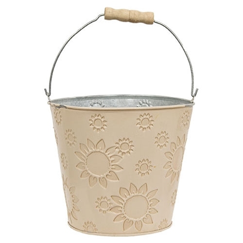 Ivory Sunflower Embossed Bucket w/Handle