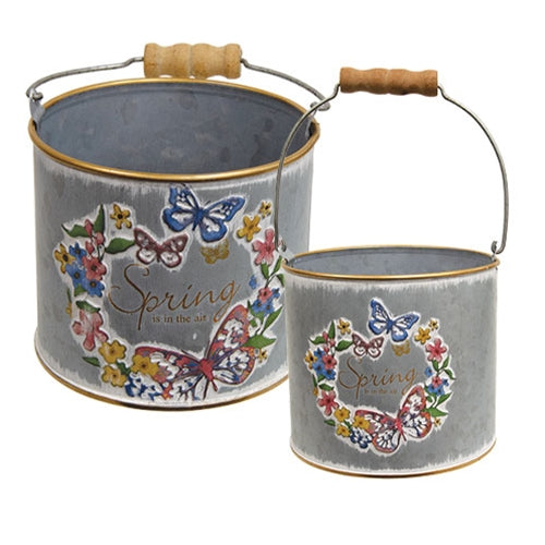 2/Set Butterfly Floral Spring Distressed Metal Buckets