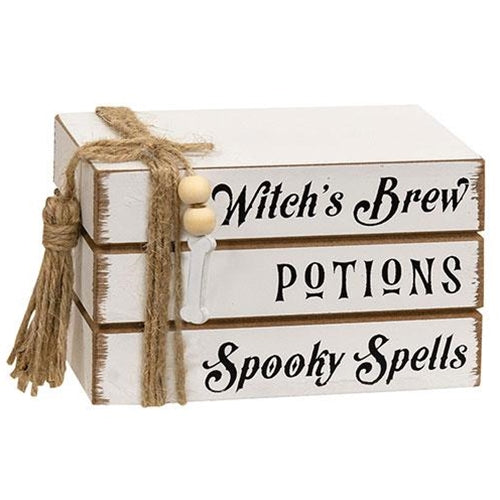 Witch's Brew Potions Spooky Spells Mini Wooden Book Stack