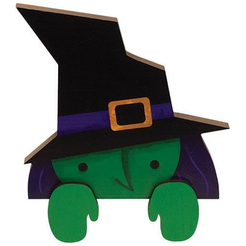 Peeking Witch Wooden Shelf Sitter