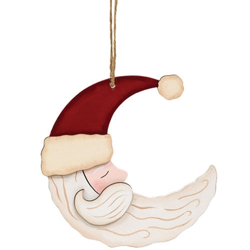 Wooden Santa Moon Ornament