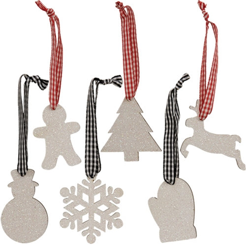 6/Set White Glitter Winter Wonder Ornaments