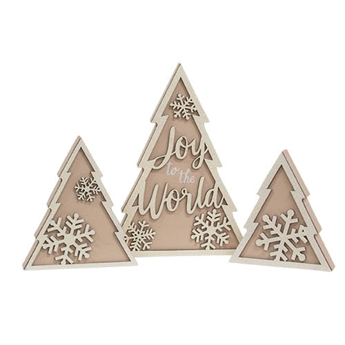 3/Set Glittered Wooden Joy to the World & Snowflake Christmas Tree Sitters