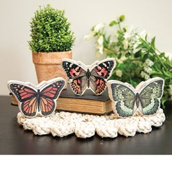 Watercolor Chunky Wood Butterfly Sitter - 3 Asstd.