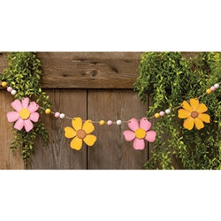 Beaded Spring Flowers Wooden Garland