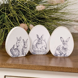 Easter Bunny Sketch Wooden Egg Block - 3 Asstd.