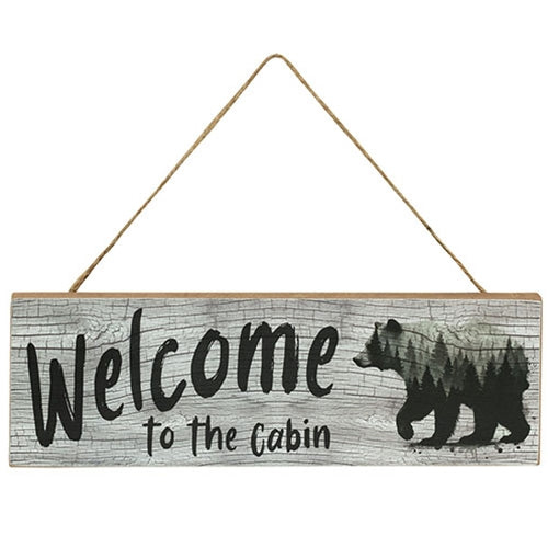 Welcome to the Cabin Forest Bear Hanging Sign