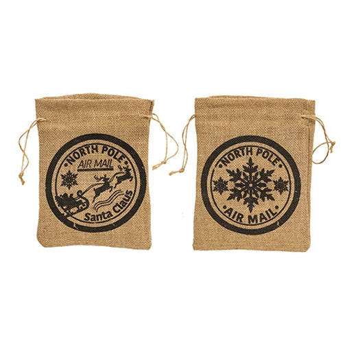 North Pole Air Mail Burlap Bag 2 Asstd.